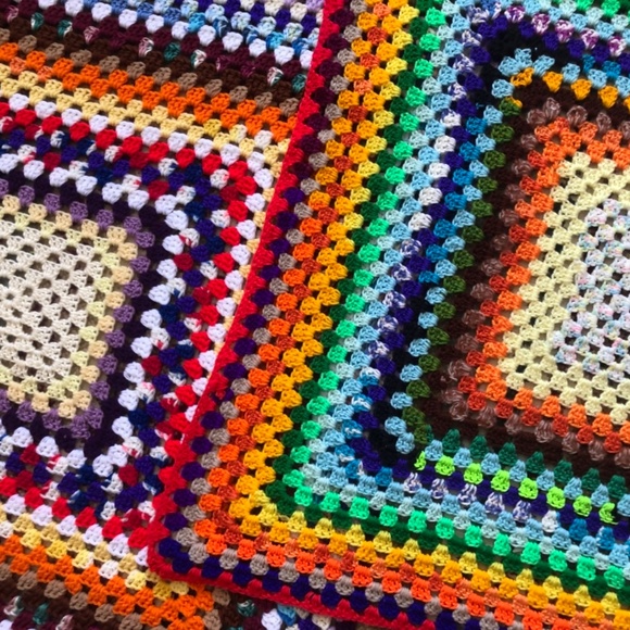 2 Granny Square Crochet Afghan Blankets Throw Multicolor Hippy Boho Retro - Picture 2 of 3